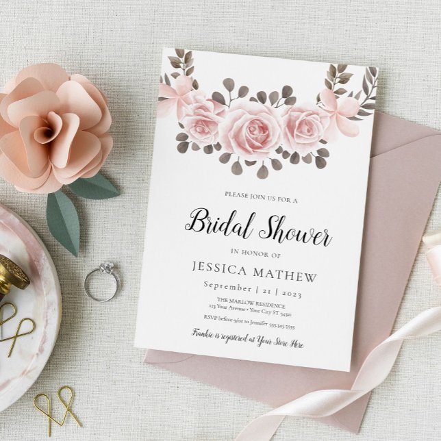 Pink Rose Elegant Bridal Shower Invitation (Creator Uploaded)
