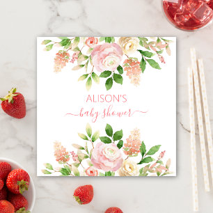 Pink Rose Elegant Floral Girl Baby Shower Napkin