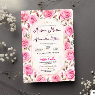 Pink Rose Elegant Floral Romantic Blush Rose  Acrylic Invitations