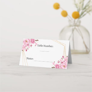 Pink Rose Elegant Flower Floral Wedding Place Card