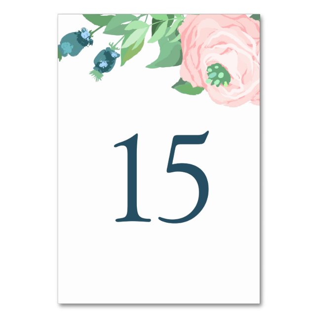 Pink rose. Elegant Garden Wedding Table Number (Front)