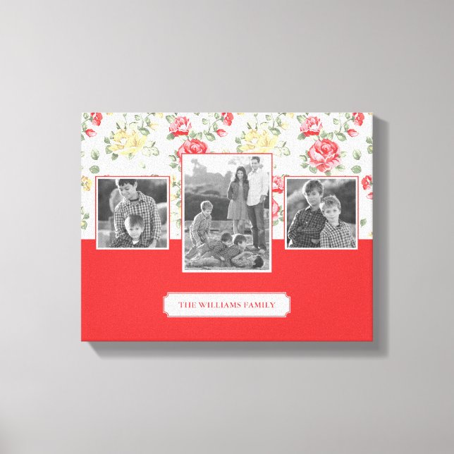 Pink Rose Elegant Wallpaper | Family Photos & Text Canvas Print (Front)