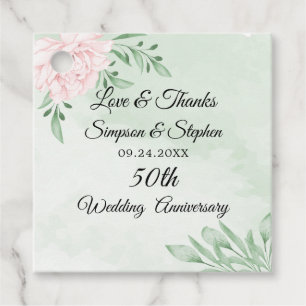 Pink Rose Eucalyptus Foliage ​50th Anniversary Favour Tags