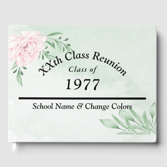 Pink Rose Eucalyptus Foliage Class Reunion Guest Book (Front)