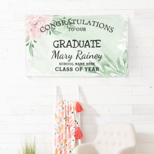 Pink Rose Eucalyptus Foliage ​graduation Party Banner