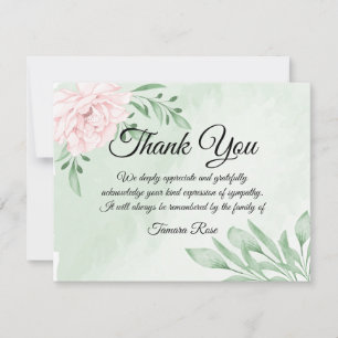 Pink Rose Eucalyptus Funeral Thank You Note Card