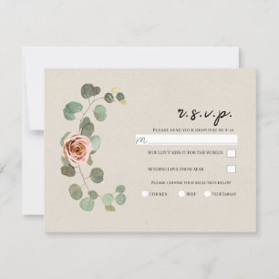 Pink Rose & Eucalyptus Heart Rustic Wedding RSVP Invitation