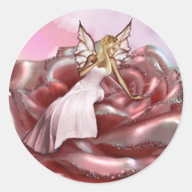 Pink Rose Faery (Stickers) Classic Round Sticker (Front)