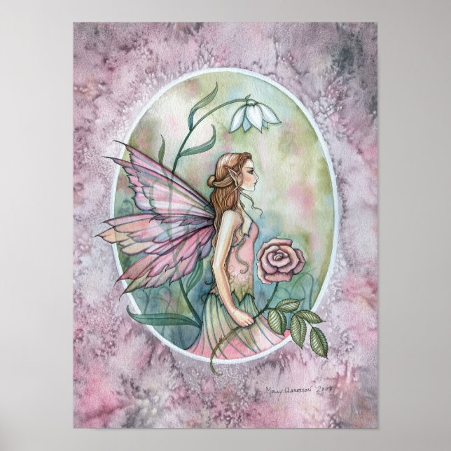 Pink Rose Fairy Fantasy Art Poster (Front)