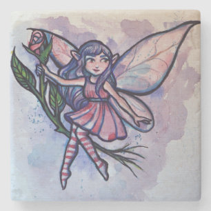Pink Rose Fairy Stone Coaster