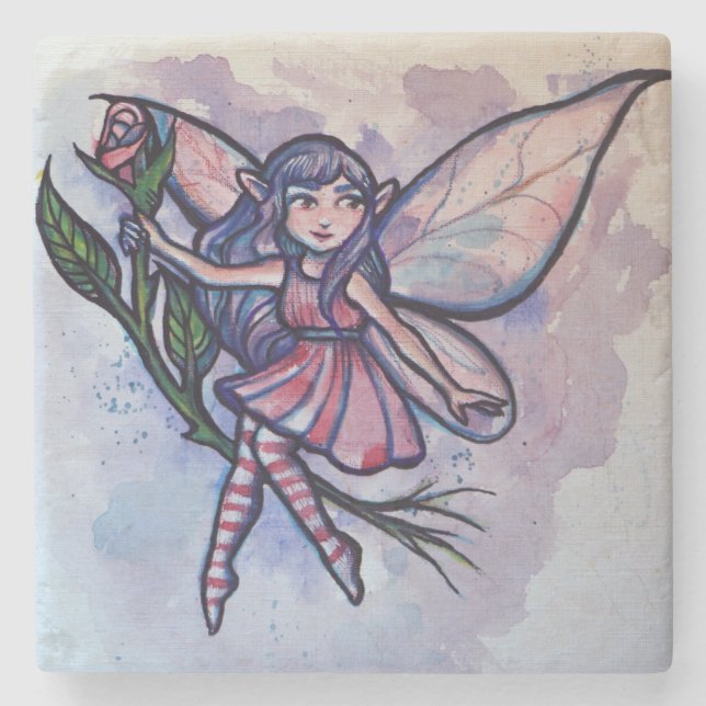 Pink Rose Fairy                                    Stone Coaster (Front)