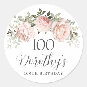 Pink Rose Floral 100th Birthday Classic Round Sticker