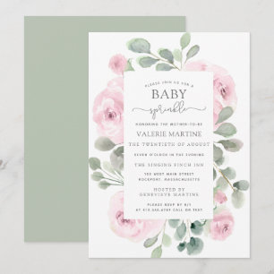 Pink Rose Floral Baby Sprinkle Invitation