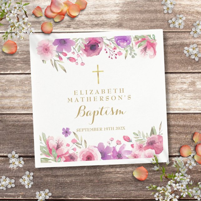Pink Rose Floral Baptism Christening Napkin (Pink Rose Floral Baptism Christening Napkins)