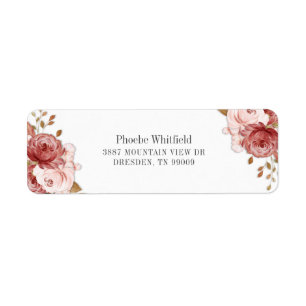 Pink Rose Floral Botanical Return Address