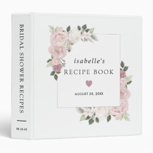 Pink Rose Floral Bridal Shower Recipe Book Binder