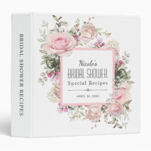 Pink Rose Floral Bridal Shower Recipes Binder