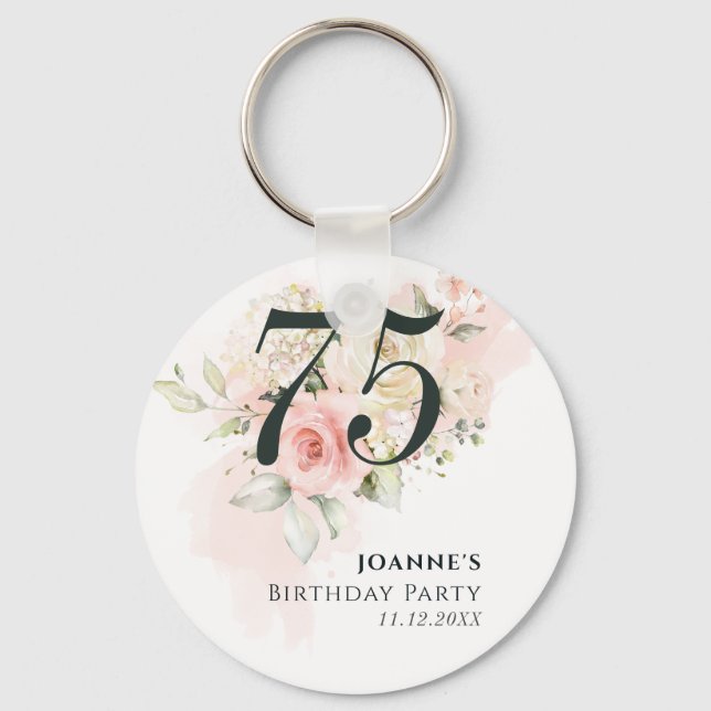 Pink Rose Floral Bunch 75th Birthday Party Keychain (Front)