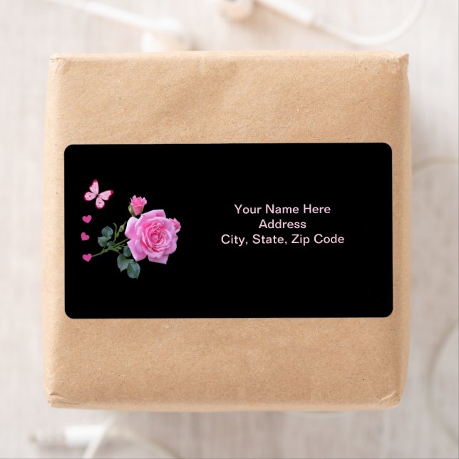 Pink Rose Floral Butterfly Hearts   Labels (Insitu)