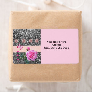 Pink Rose Floral Butterfly Hearts Labels