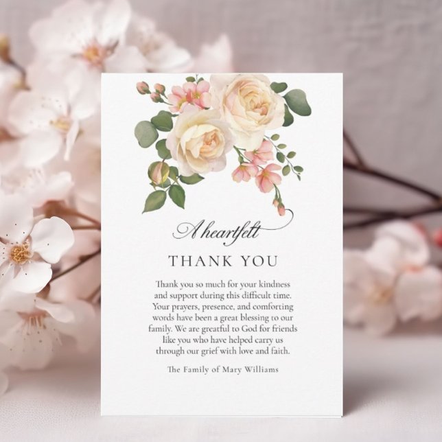 Pink Rose Floral Christian Funeral Thank You (Creator Uploaded)