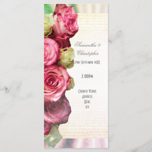 Pink rose floral church wedding program