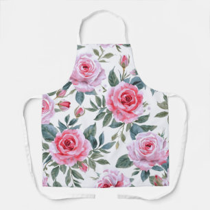 Pink Rose Floral Cottagecore Watercolor Pattern Apron