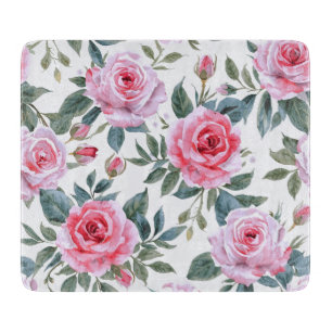 Pink Rose Floral Cottagecore Watercolor Pattern Cutting Board