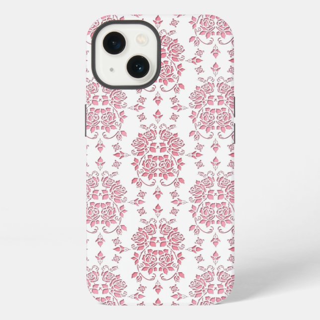Pink Rose Floral Damask Style Pattern iPhone Case (Back)