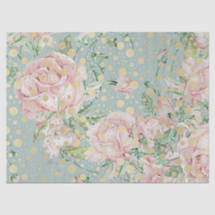 Pink rose floral dot gold teal elegant vintage tissue paper