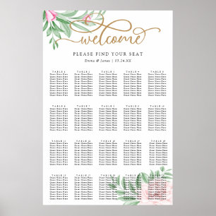 Pink Rose Floral Eucalyptus Wedding Seating Chart