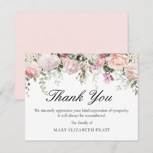 Pink Rose Floral Funeral Thank You Card