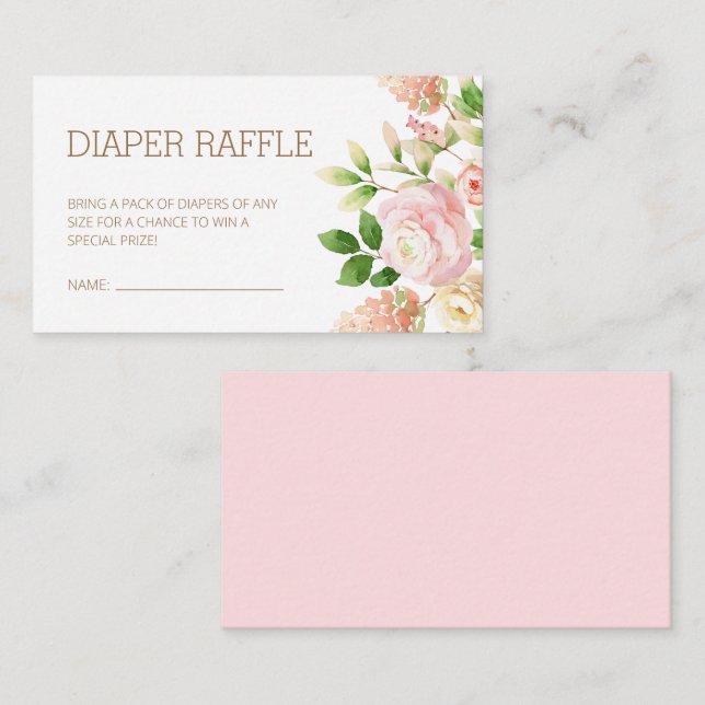 Pink Rose Floral Girl Baby Shower Diaper Raffle Enclosure Card (Front/Back)
