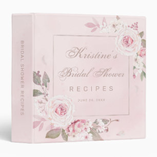 Pink Rose Floral Gold Frame Bridal Shower Recipe Binder