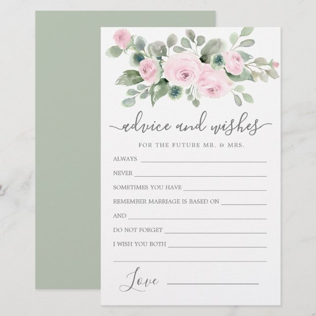 Pink Rose Floral Greenery Advice and Wishes Card (Front/Back)