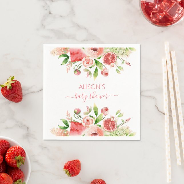 Pink Rose Floral Greenery Girl Baby Shower Napkin (Insitu)