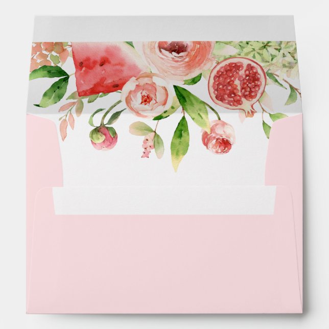 Pink Rose Floral Greenery Return Address Envelope (Back (Bottom))