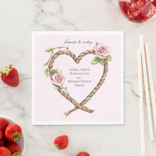 Pink Rose Floral Heart Wedding Napkin