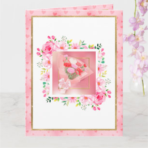 Pink Rose Floral Hearts Mother's Day 3D-style Card