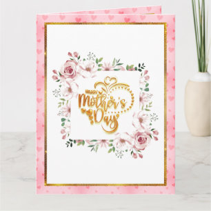Pink Rose Floral Hearts Mother's Day 3D-style Card