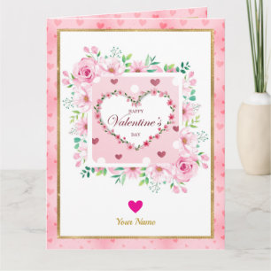 Pink Rose Floral Hearts Valentine's Day Gifts Card