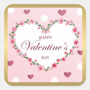 Pink Rose Floral Hearts Valentine's Day Gifts Square Sticker