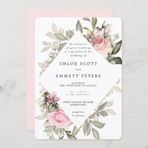 Pink Rose Floral Modern Waterolor Wedding Invitation