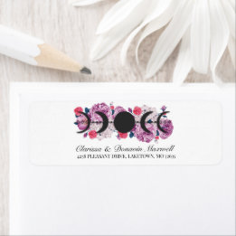 Pink Rose Floral Moon Phase Return Address