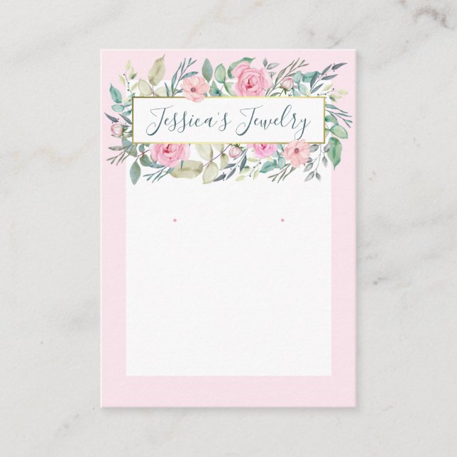 Pink Rose Floral Necklace & Earring Display Business Card (Front)