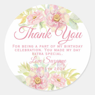 Pink Rose Floral Party Favour Classic Round Sticker