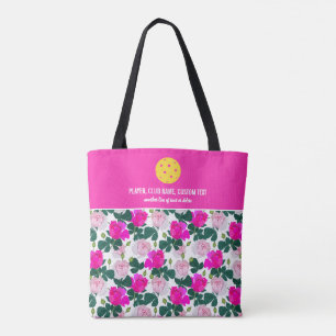 Pink Rose Floral Pattern Custom Pickleball Paddle Tote Bag