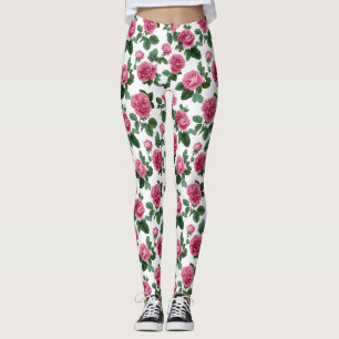 Pink Rose Floral Pattern Leggings