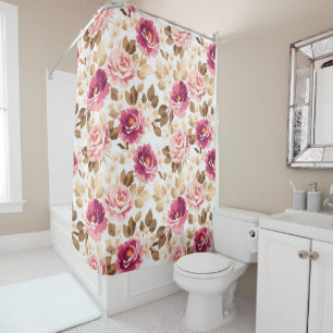Pink Rose Floral Pattern Shower Curtain