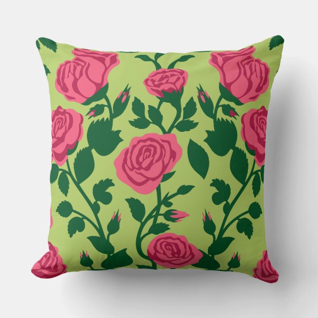 Pink Rose Floral Pattern Throw Pillow (Front)